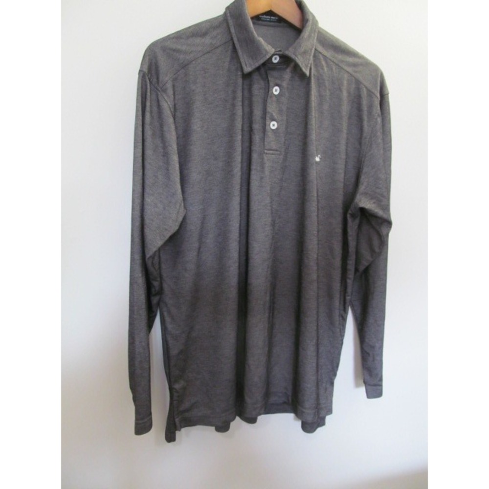 Southern Marsh Polo Shirt Men Medium Gray Heathered Long Sleeve Embroidered Duck